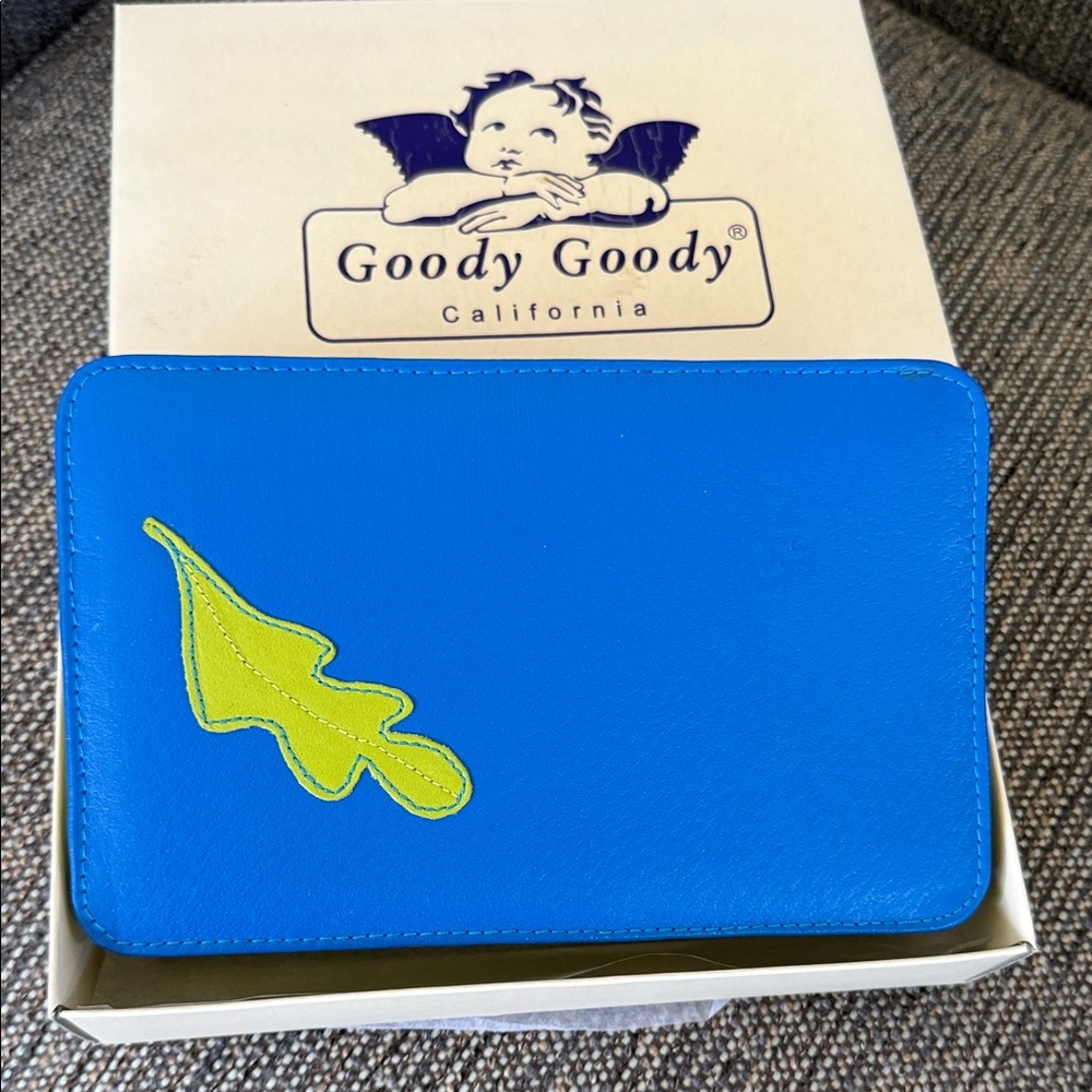 Goody Blue Wallet with Green Leaf Accent